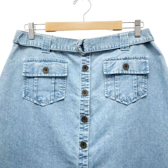 Vintage Basic Editions Light Wash Button Front Belted Skirt Women’s Size 12/14 - Picture 4 of 9